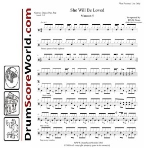 Maroon 5 - She Will Be Loved - Drum Sheet